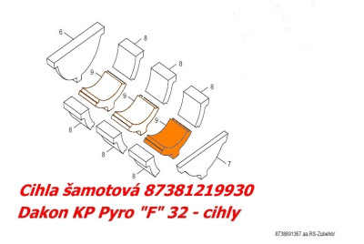 DAKON Náhradní diel 87381219930, Tehla šamotová spodná  L=160 mm KP F 32